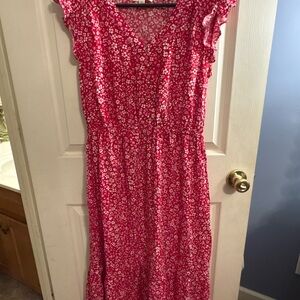 Women's Pink Floral Midi Dress - Lightweight Summer Style